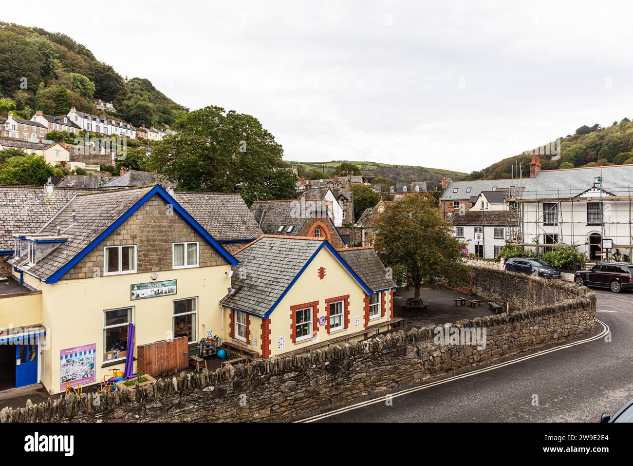 Lynton village centre, Lynton And Lynmouth, Devon, UK, England, Lynton village, Lynton UK, Lynton England, village, villages, houses, shops, Stock Photo