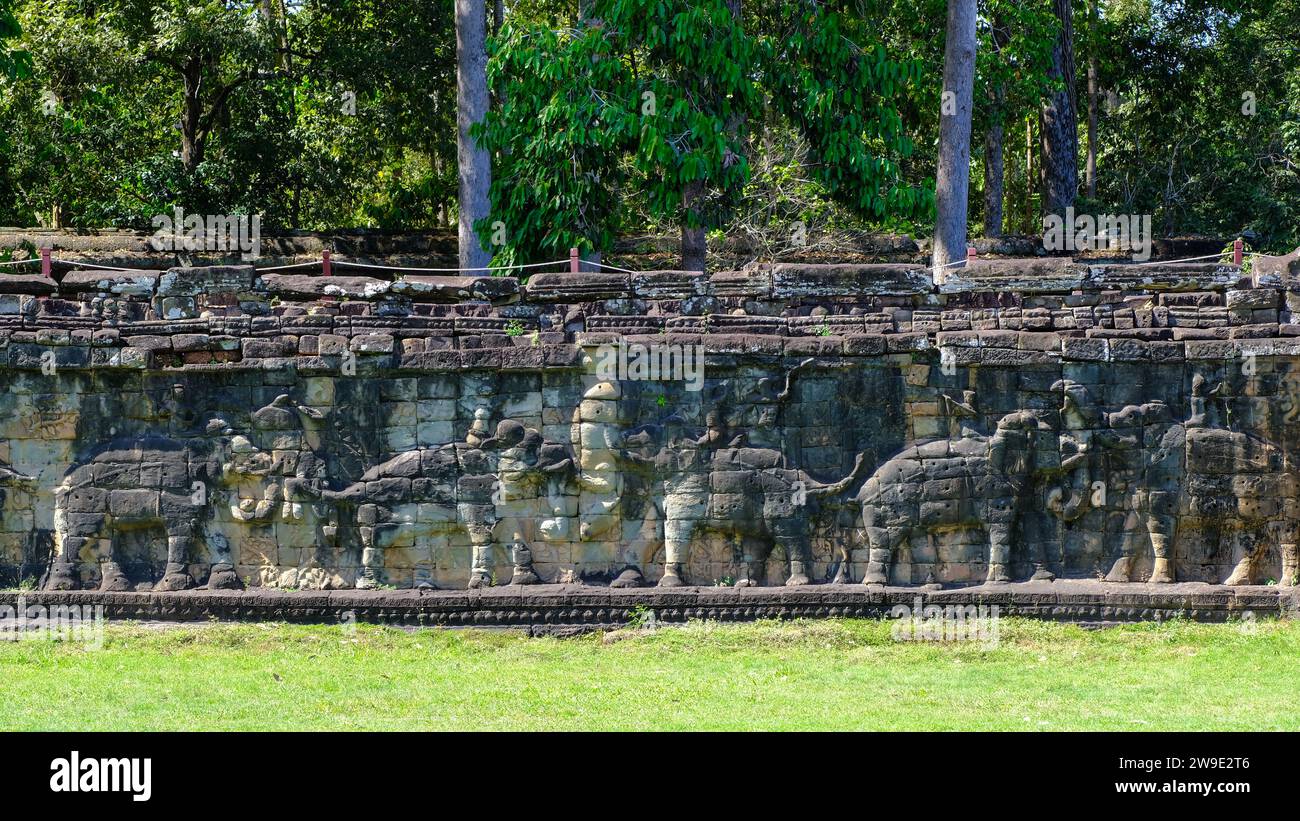 Terrace of the Elephant at Angkor Thom, an ancient city in Siem Reap, Cambodia Stock Photo