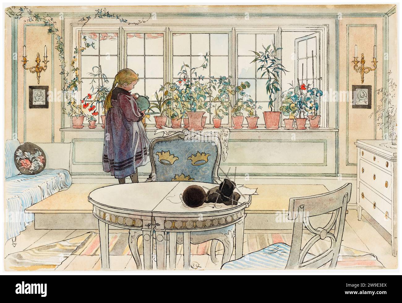 Carl Larsson painting, Flowers on the Windowsill, From the series: 'A Home' (26 watercolours), watercolour, 1894-1895 Stock Photo