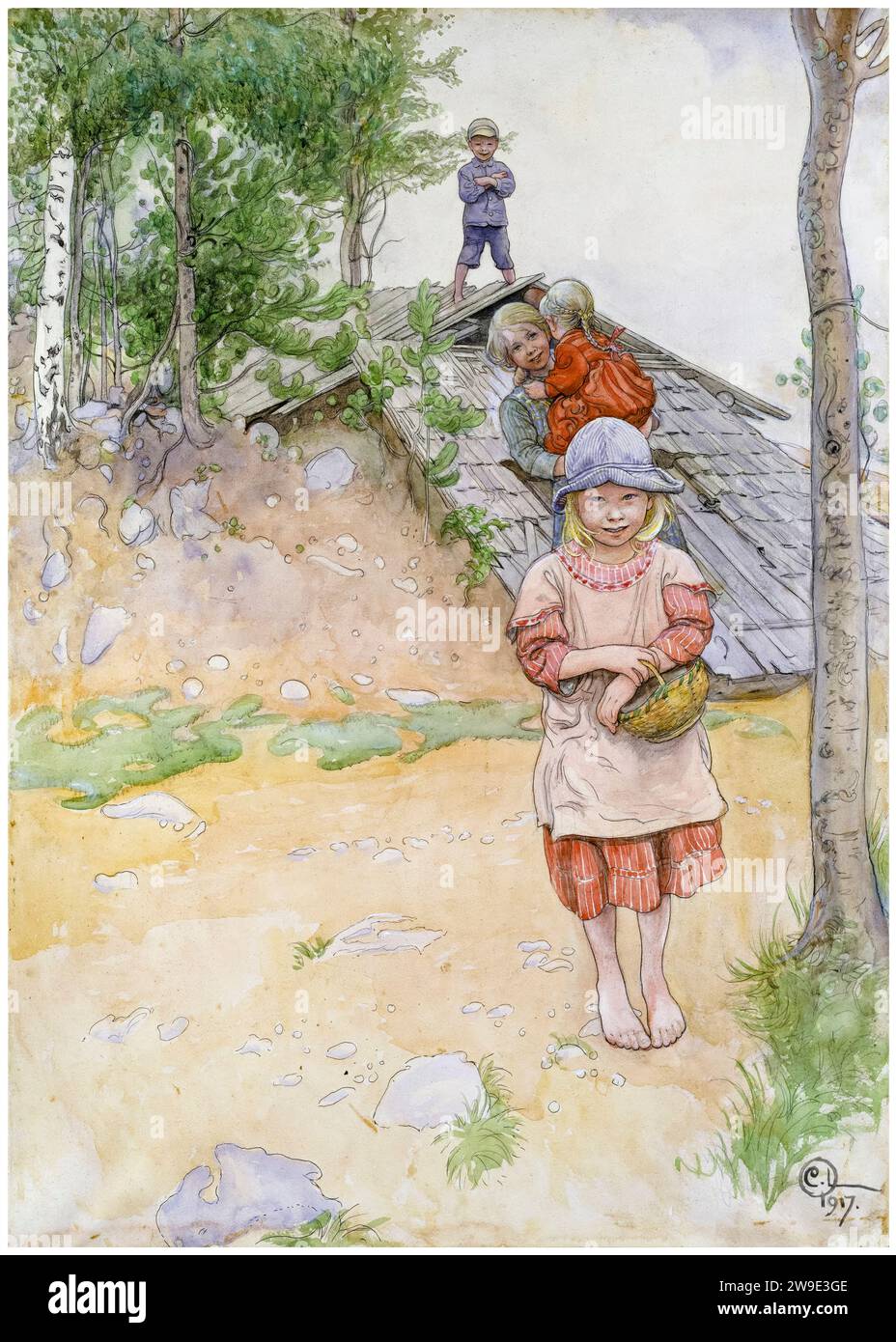 Carl Larsson, By the Cellar, watercolour painting, 1917 Stock Photo