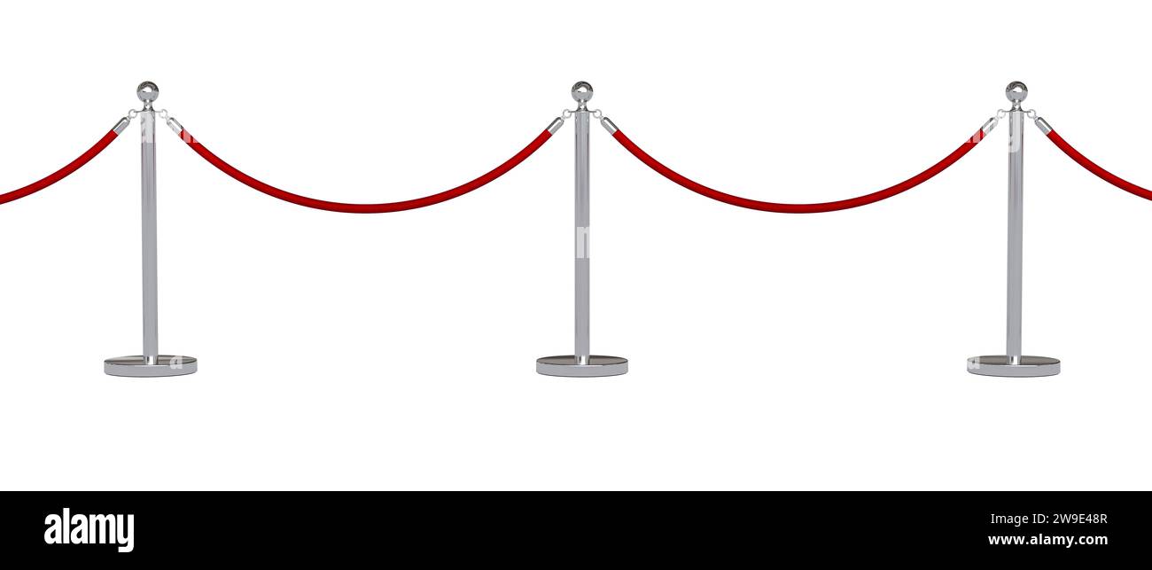 metal barriers with red cord isolated on white side view Stock Photo