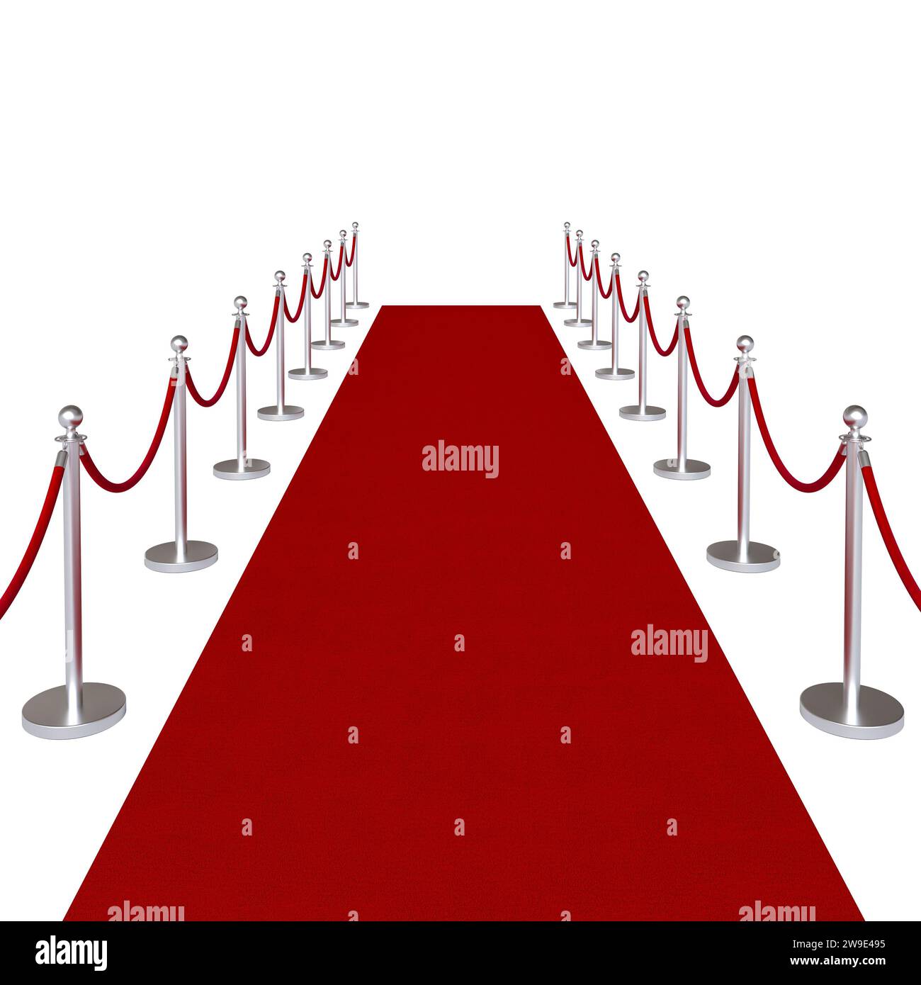 red carpet with ropes and barriers 3d render Stock Photo