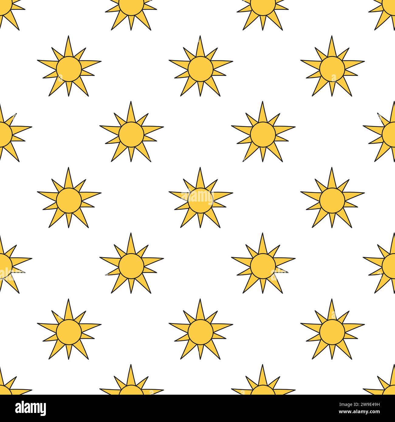 Seamless pattern with yellow suns. Simple Sunny background. Vector flat illustration. Stock Vector