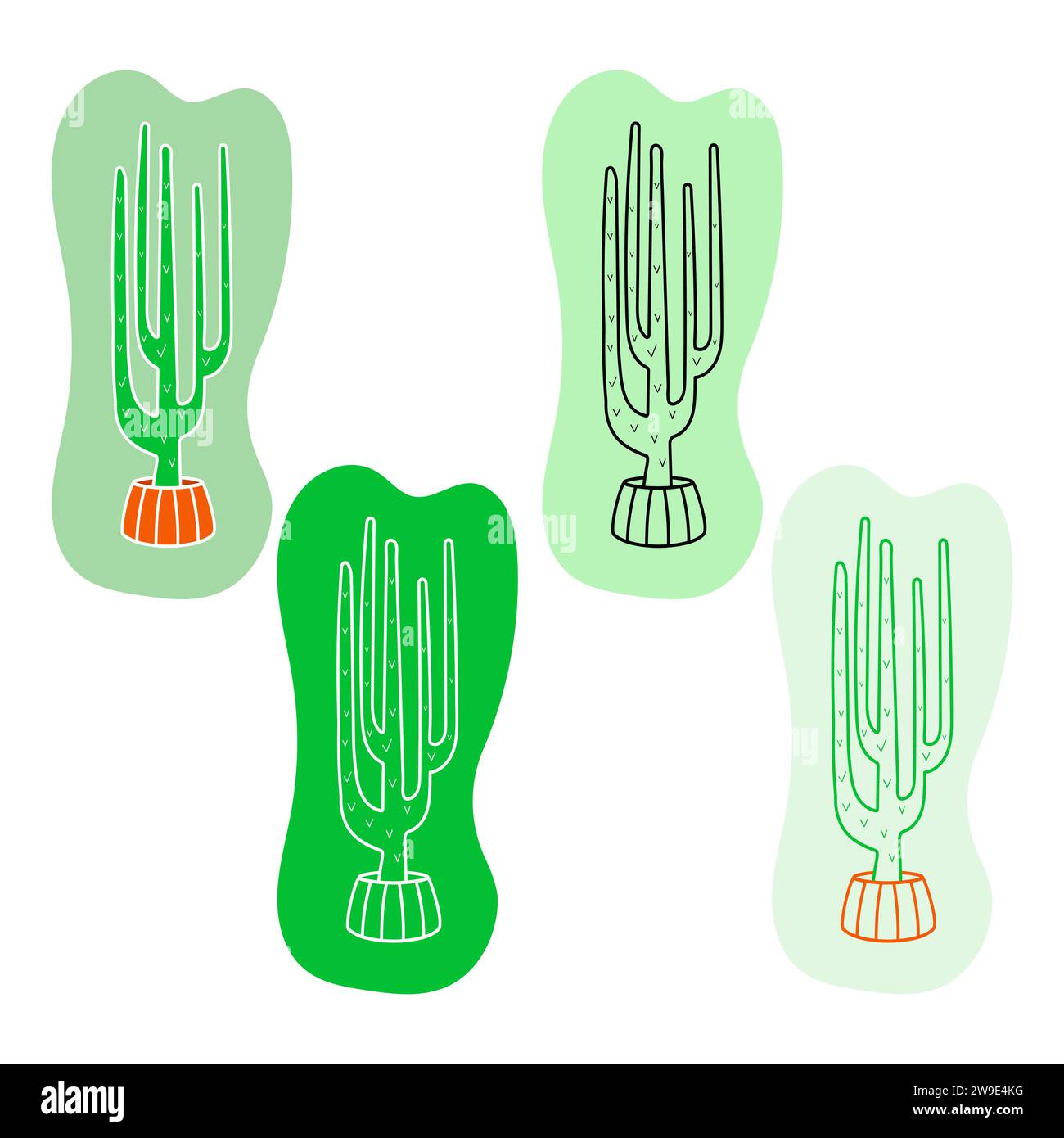 A collection of cacti in a flat style. Line art. Icon Stock Vector ...