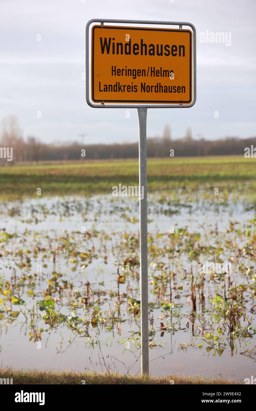 Windehausen, Germany. 27th Dec, 2023. View of a town sign in