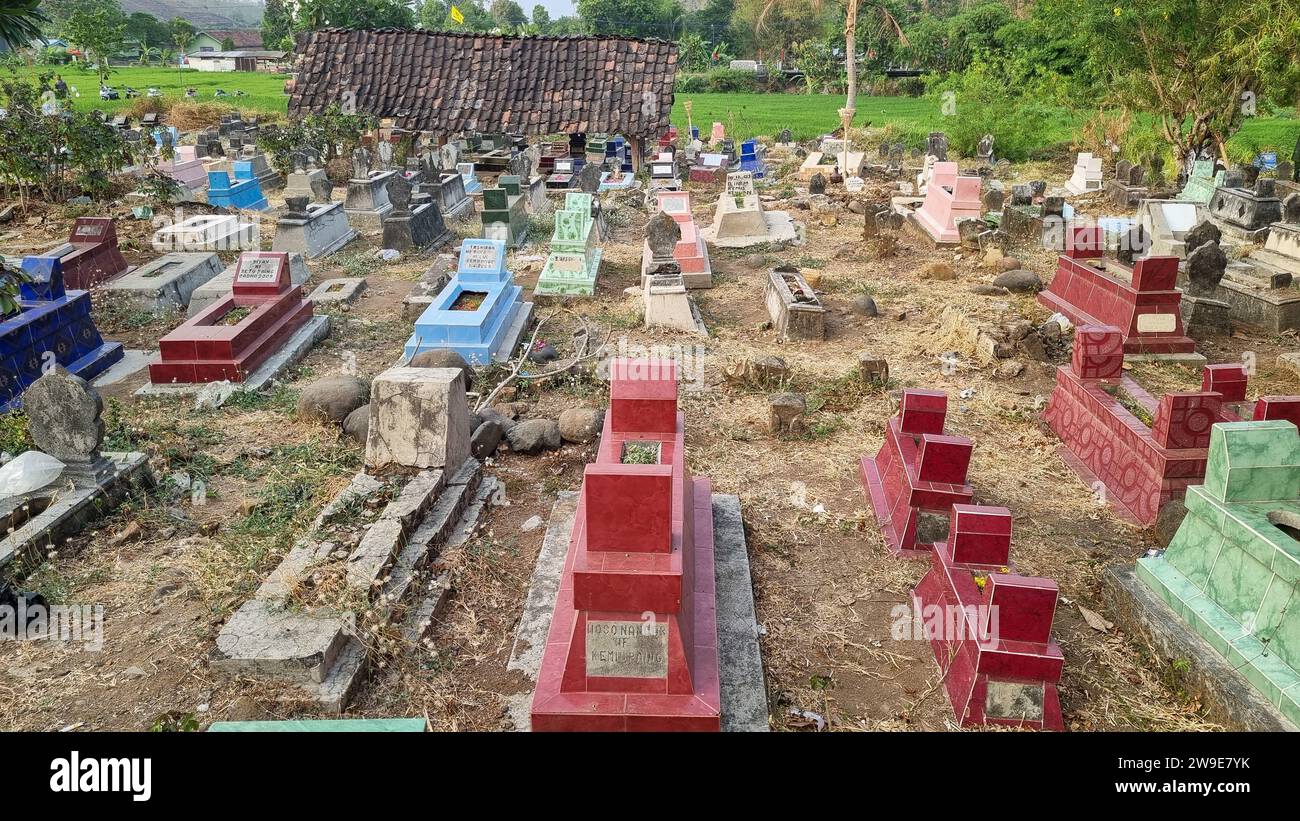 Public cemetery park or graveyard in Indonesia Stock Photo