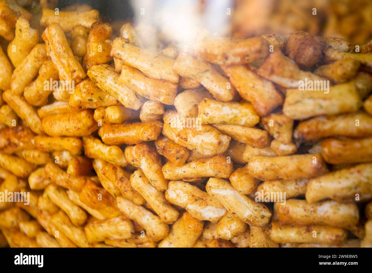 Japanese Rice cracker in Tokyo. A rice cracker is an East Asian cracker made from bleached or unbleached rice flour. Stock Photo