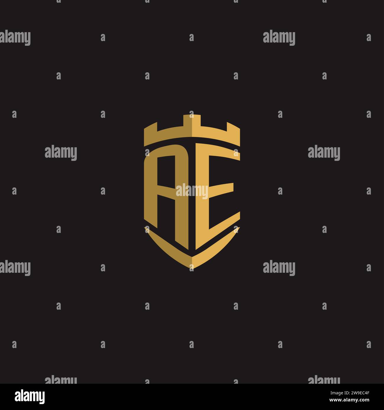 Initials AE logo monogram with shield style design vector graphic Stock Vector