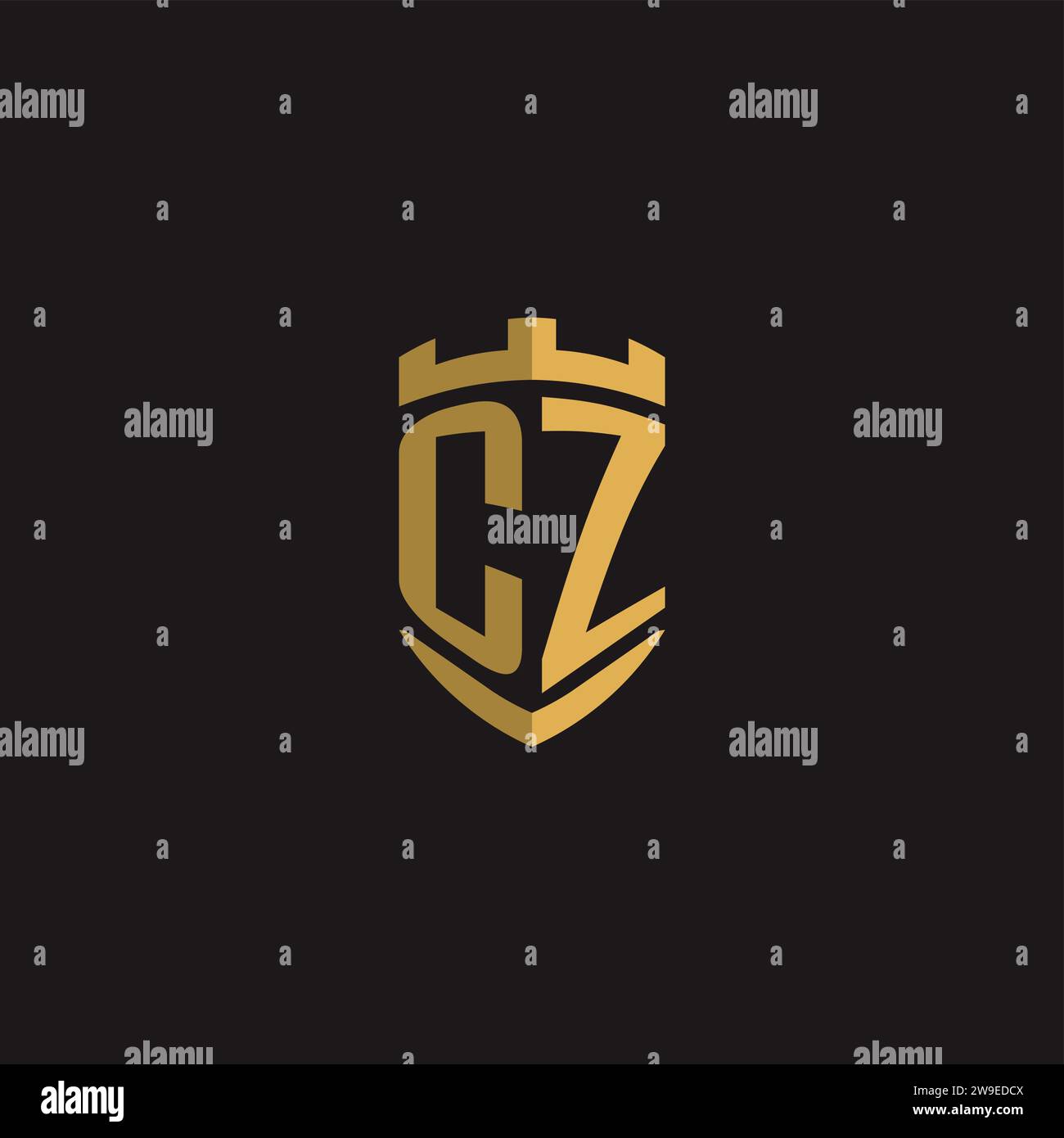 Initials CZ logo monogram with shield style design vector graphic Stock Vector