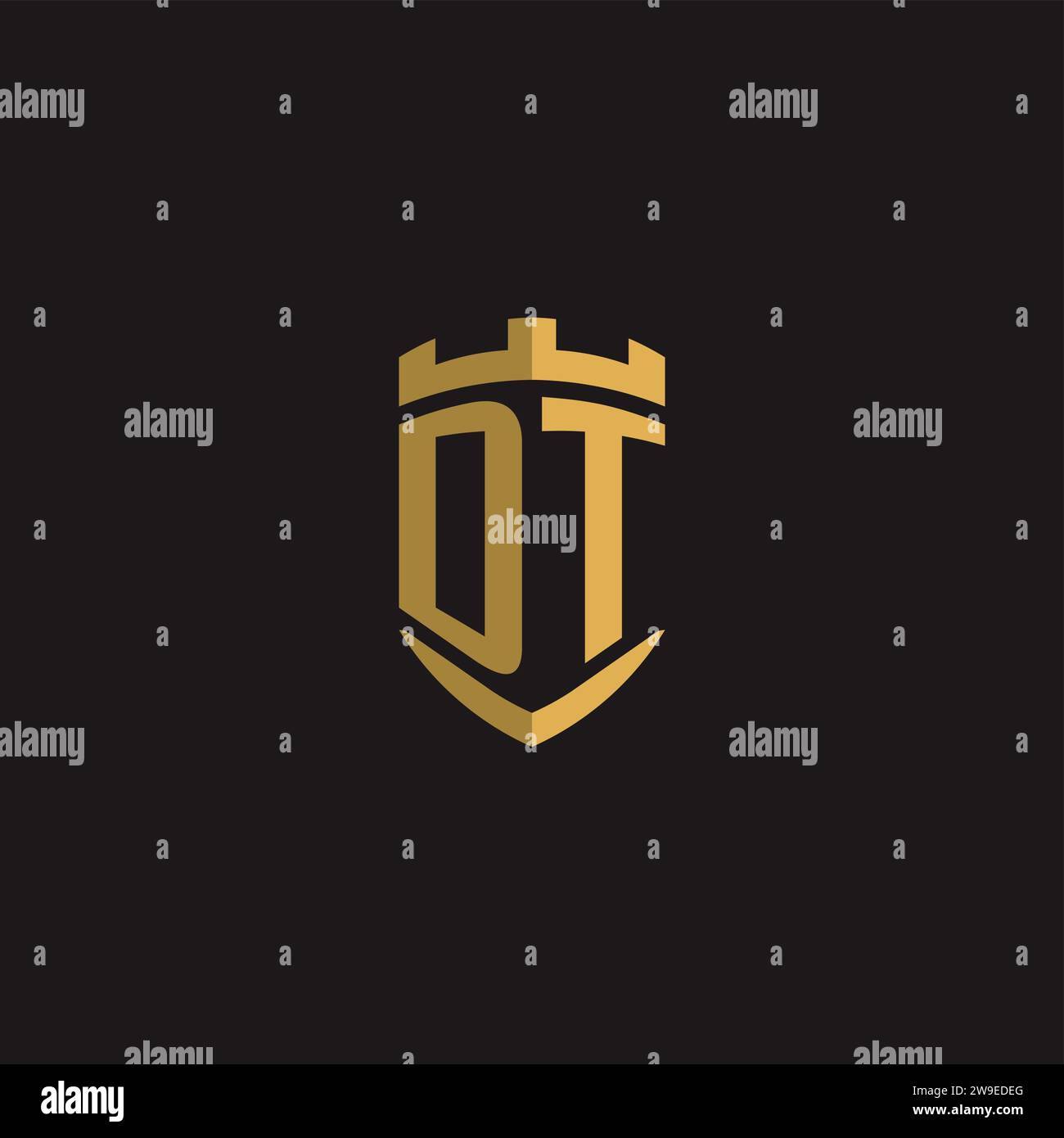 Initials DT logo monogram with shield style design vector graphic Stock Vector