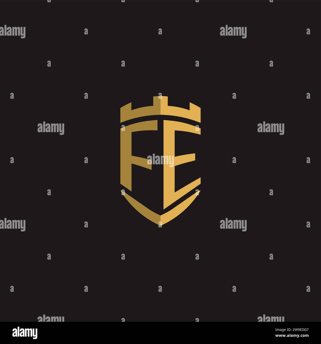 Initials FE logo monogram with shield style design vector graphic Stock Vector