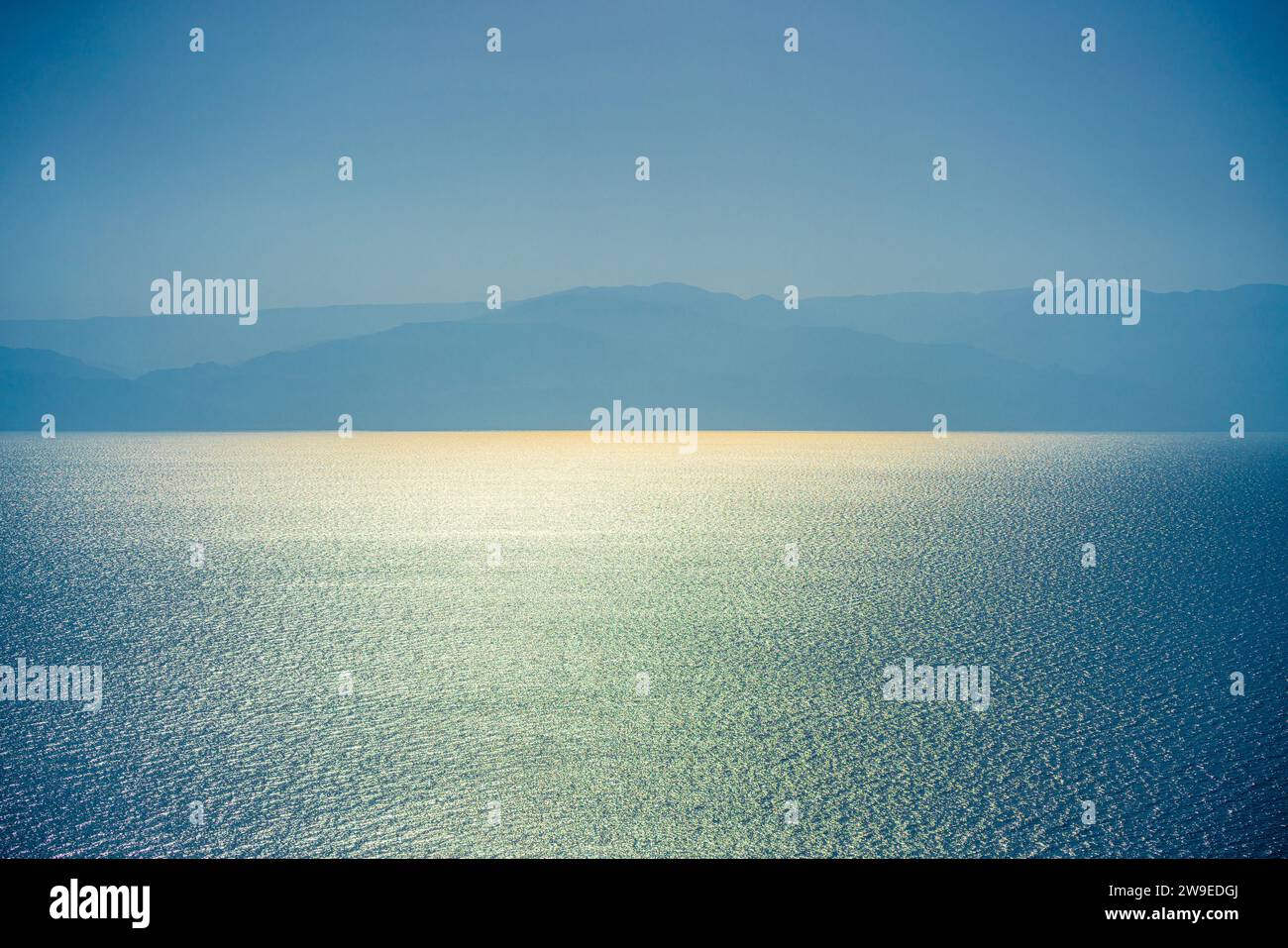 Real view of the Dead Sea from the Israeli side on a bright blue day Stock Photo