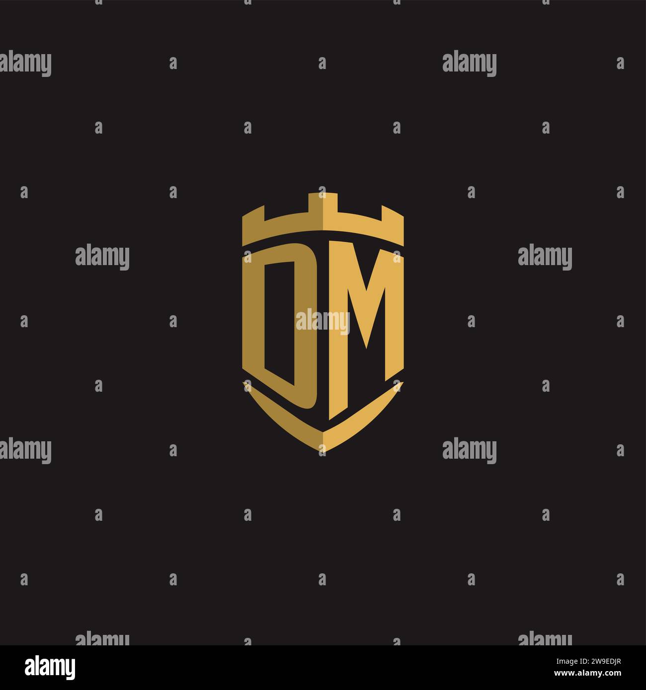 Initials DM logo monogram with shield style design vector graphic Stock Vector