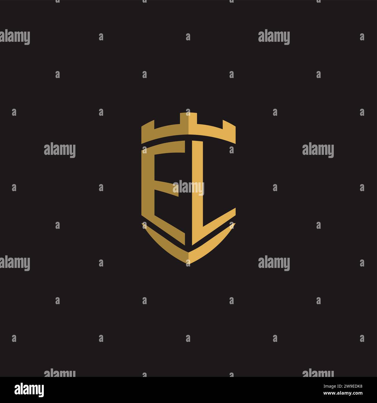 Initials EL logo monogram with shield style design vector graphic Stock Vector