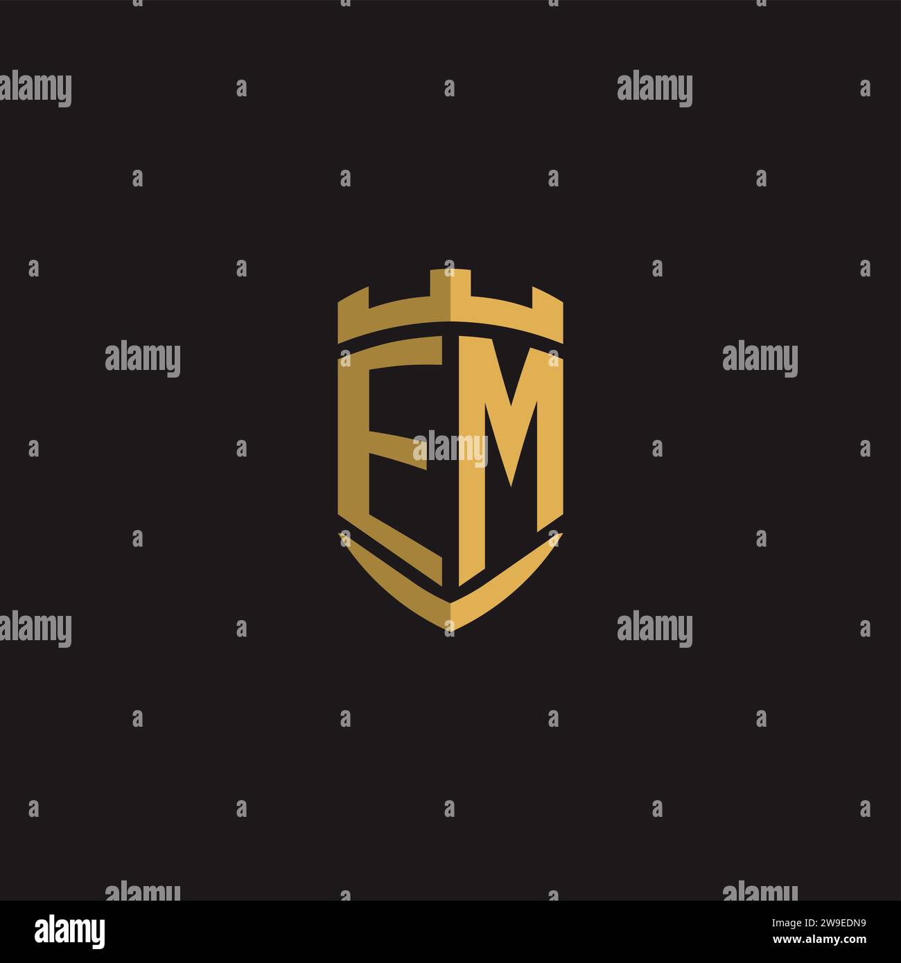 Initials EM logo monogram with shield style design vector graphic Stock Vector