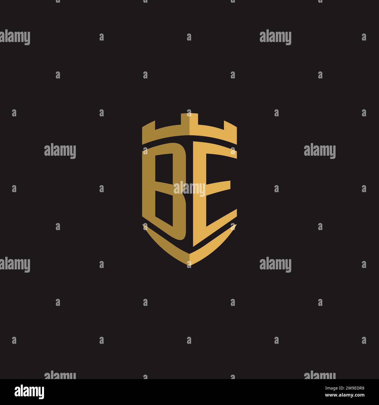 Initials BE logo monogram with shield style design vector graphic Stock Vector