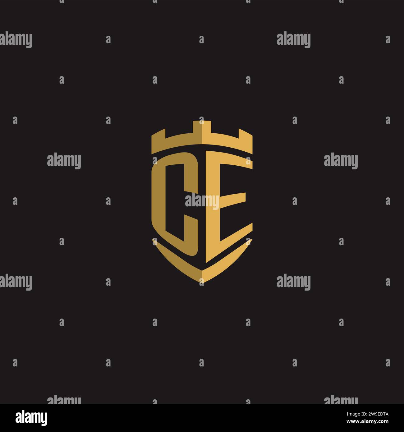 Initials CE logo monogram with shield style design vector graphic Stock Vector