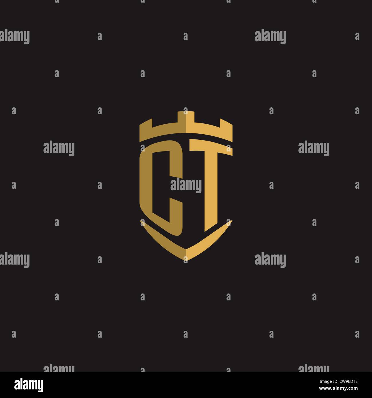 Initials CT logo monogram with shield style design vector graphic Stock Vector