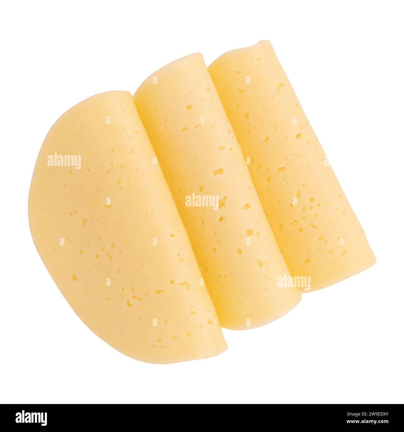 folded slices of cheese isolated on white background, round sliced of