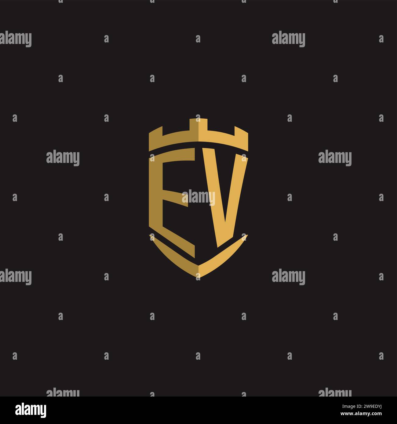 Initials EV logo monogram with shield style design vector graphic Stock Vector