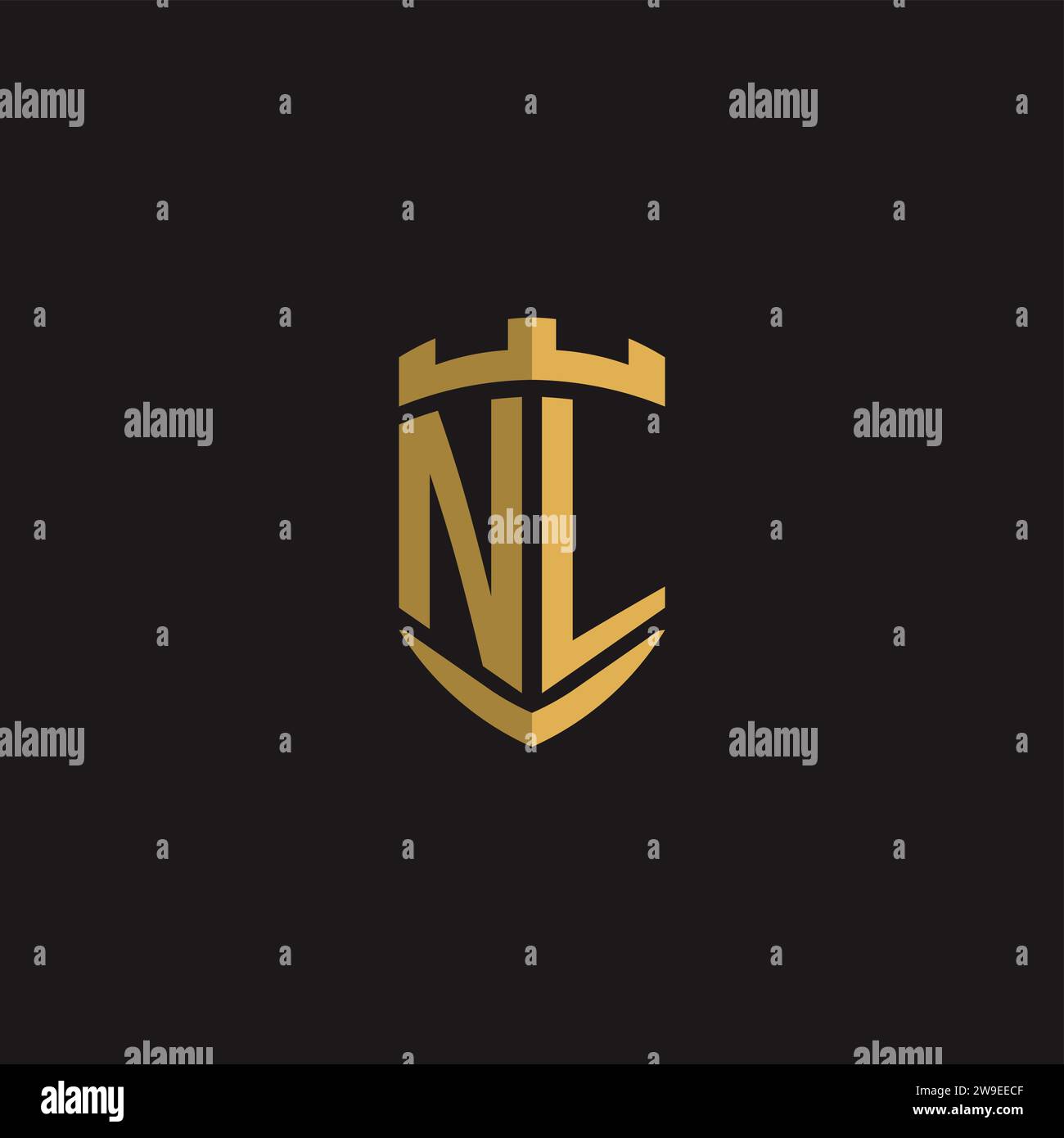 Initials NL logo monogram with shield style design vector graphic Stock Vector
