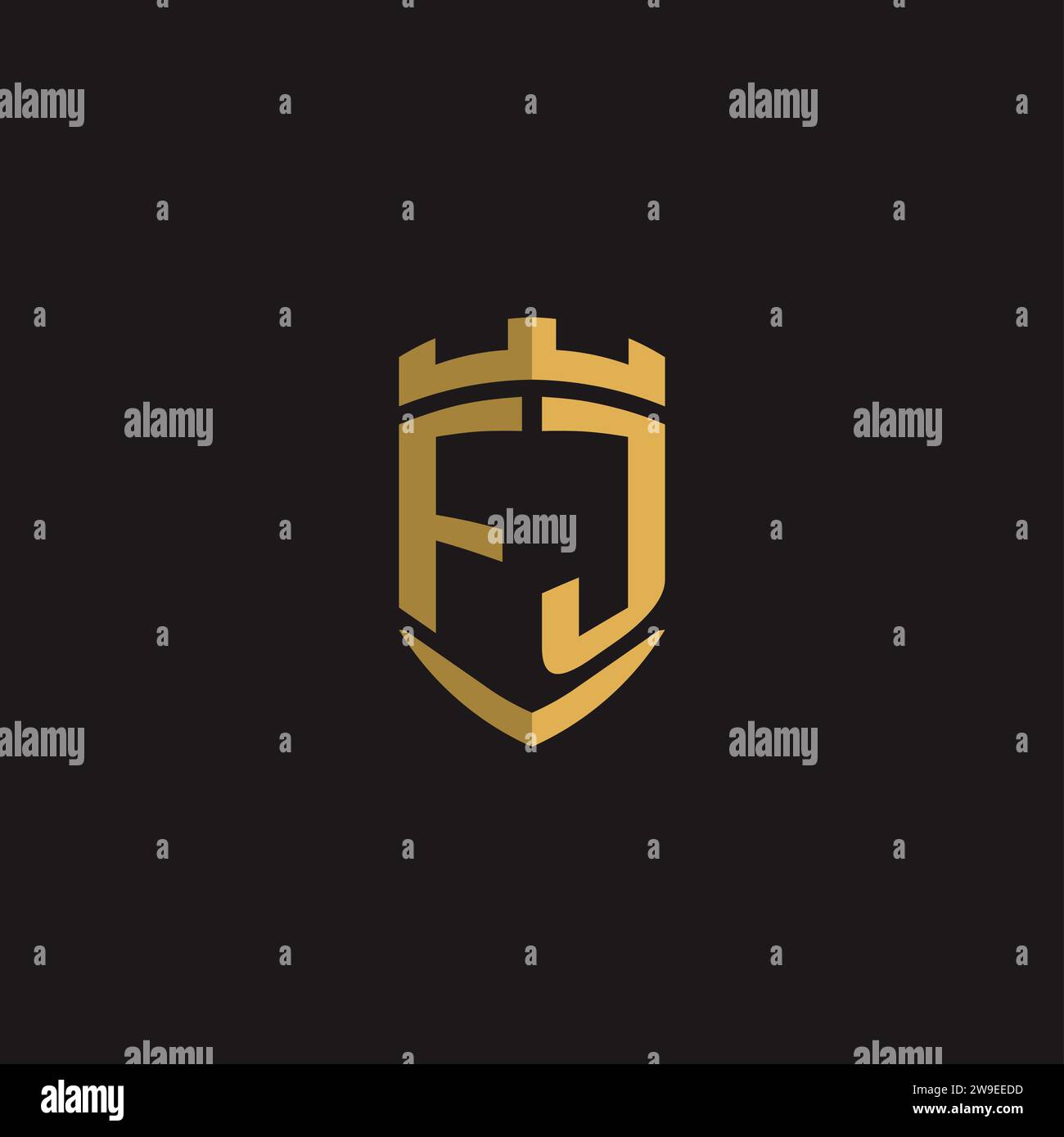 Initials FJ logo monogram with shield style design vector graphic Stock Vector