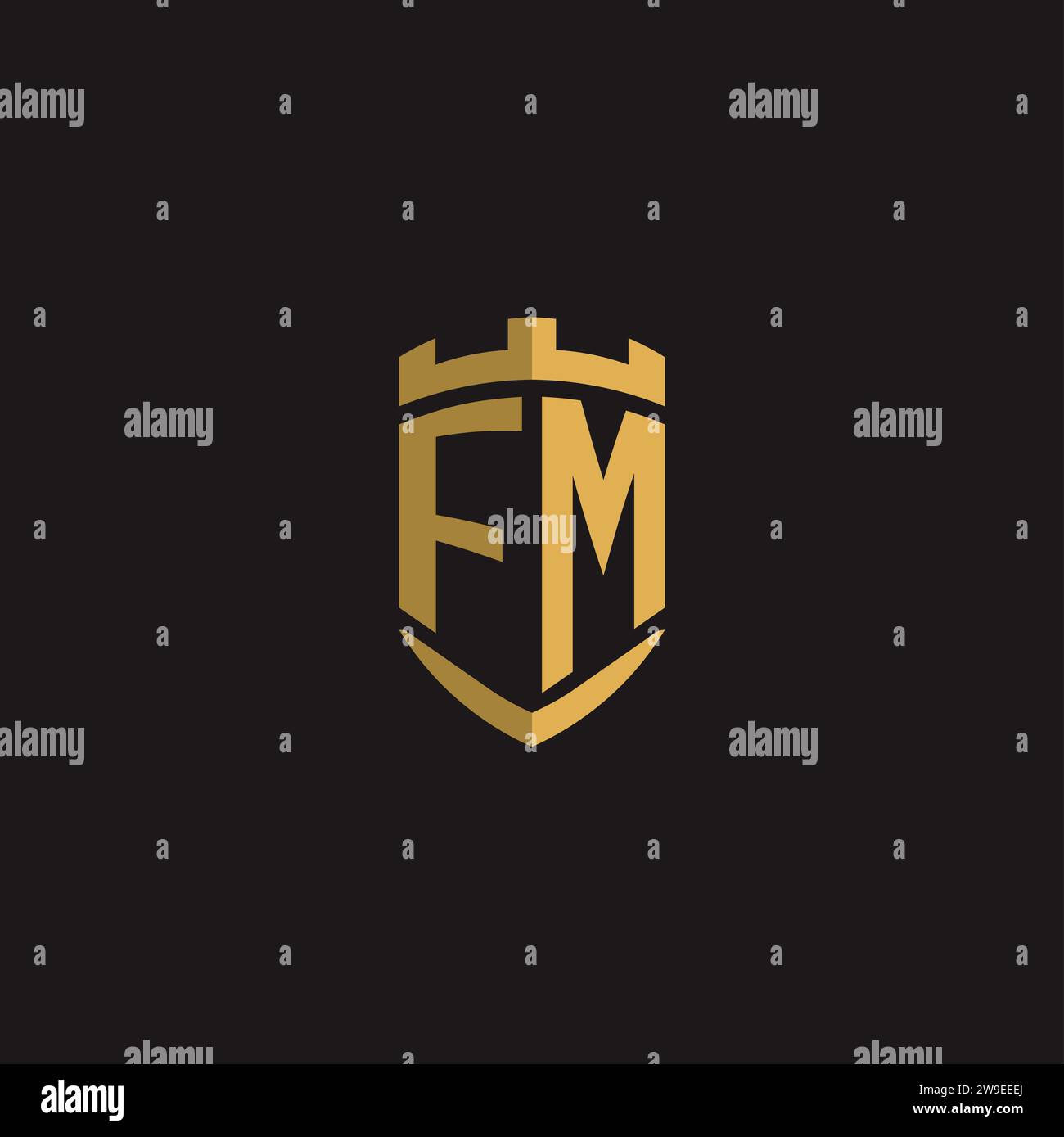 Initials FM logo monogram with shield style design vector graphic Stock Vector