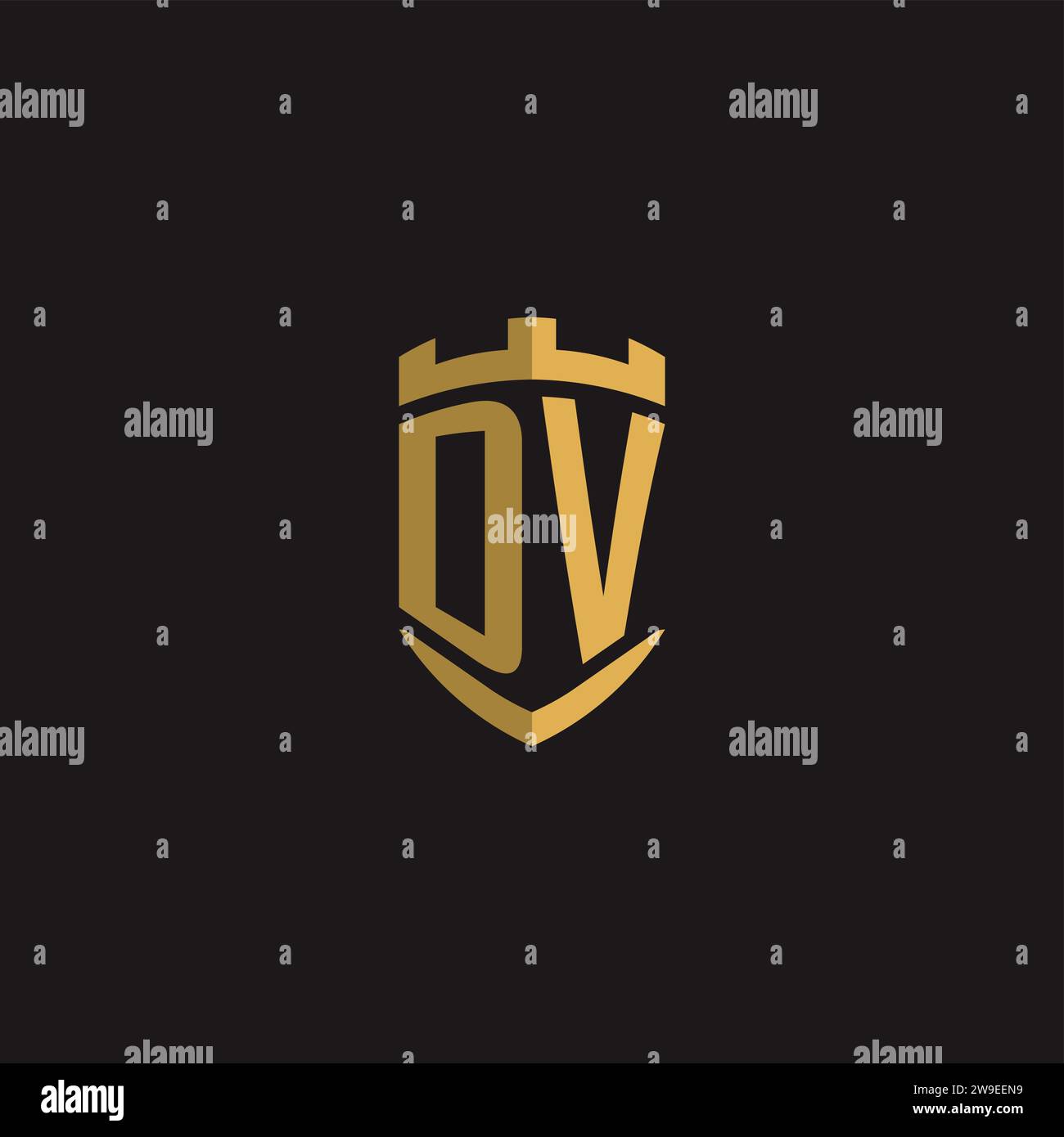 Initials DV logo monogram with shield style design vector graphic Stock Vector
