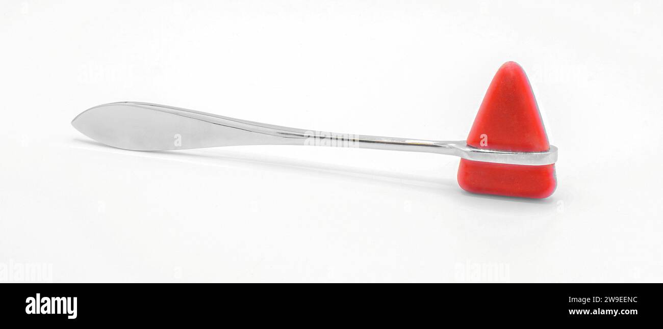 red rubber and metal knee reflex hammer is a diagnostic tool used by