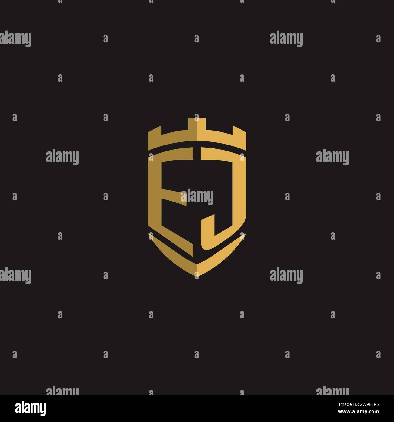 Initials EJ logo monogram with shield style design vector graphic Stock Vector