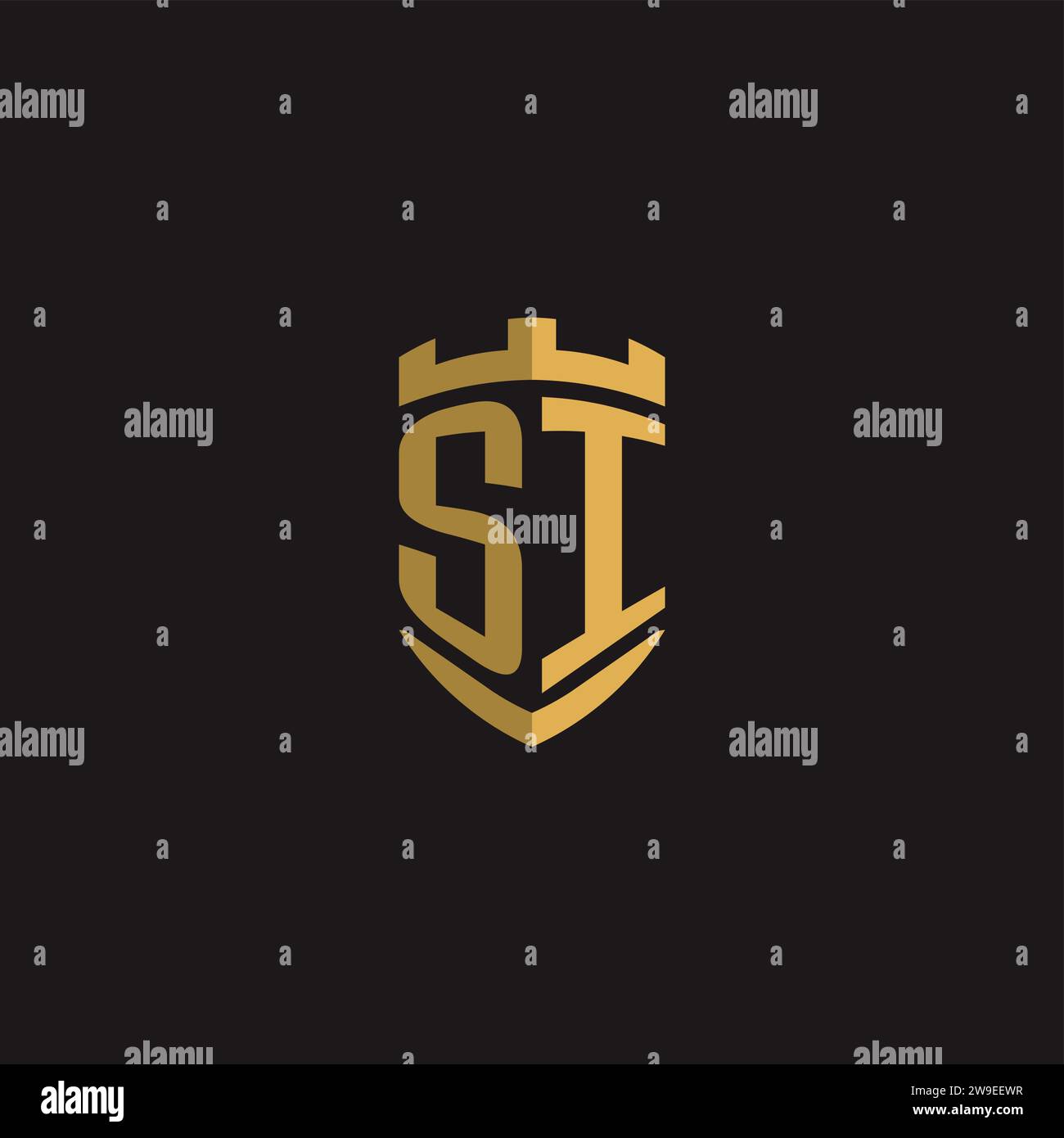 Initials SI logo monogram with shield style design vector graphic Stock Vector