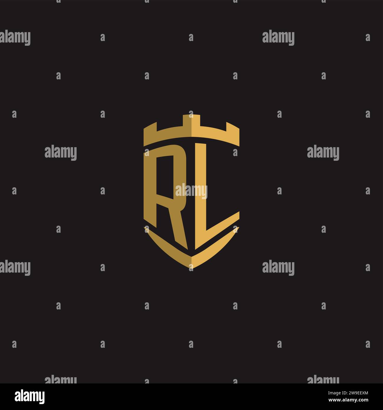 Initials RL logo monogram with shield style design vector graphic Stock Vector