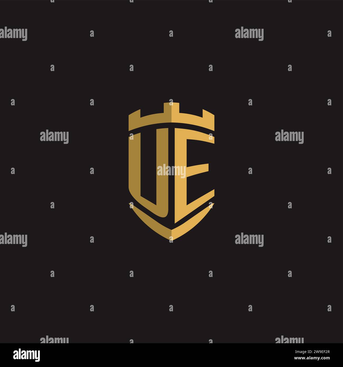 Initials UE logo monogram with shield style design vector graphic Stock Vector