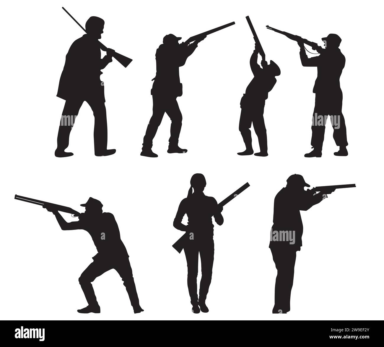 Shooting Silhouette, Hunting  Shooting Vector, Skeet Shooting, Shooting Players, Shotgun  Vector Stock Vector