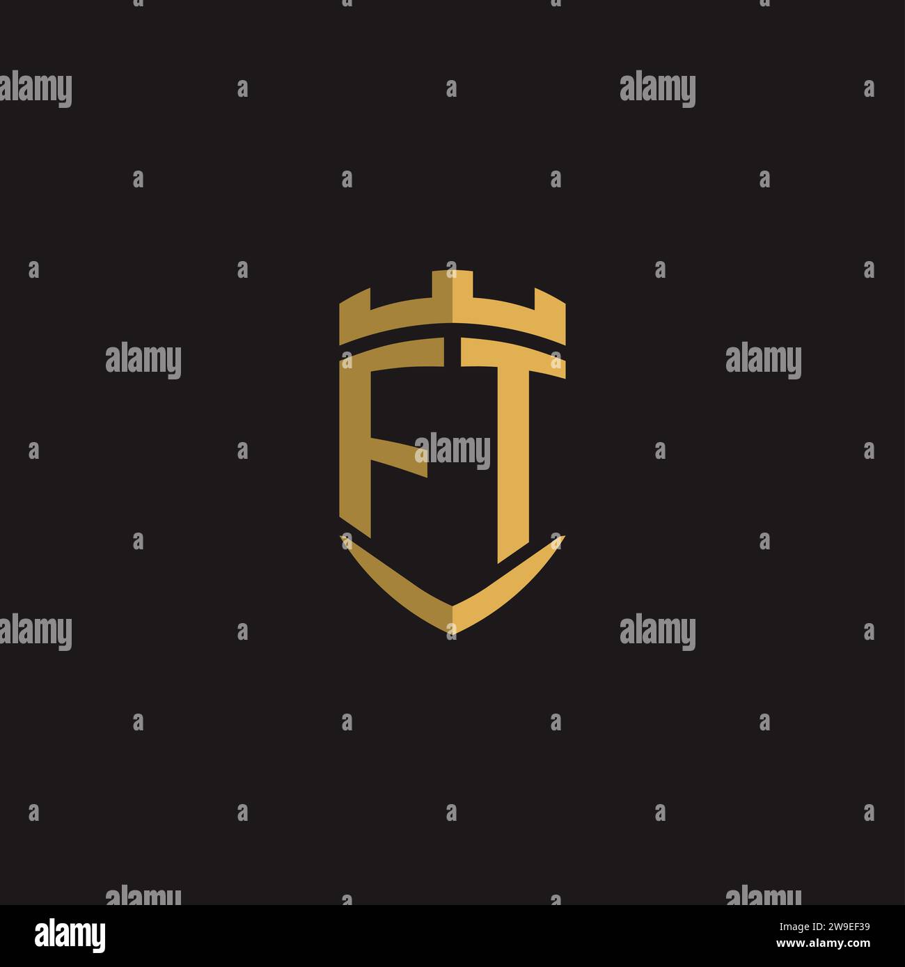 Initials FT logo monogram with shield style design vector graphic Stock Vector
