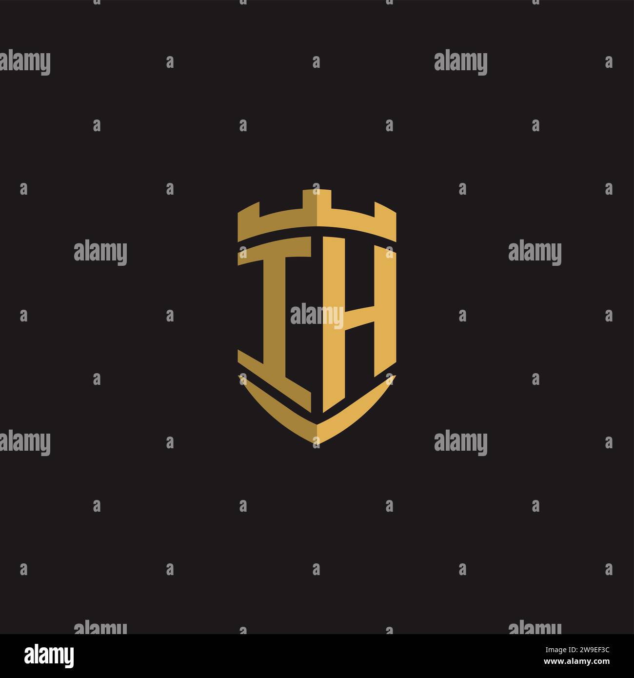 Initials IH logo monogram with shield style design vector graphic Stock Vector