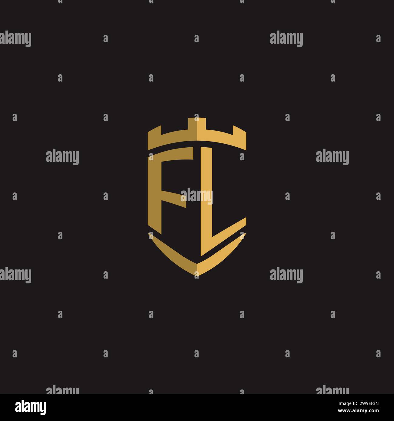 Initials FL logo monogram with shield style design vector graphic Stock Vector