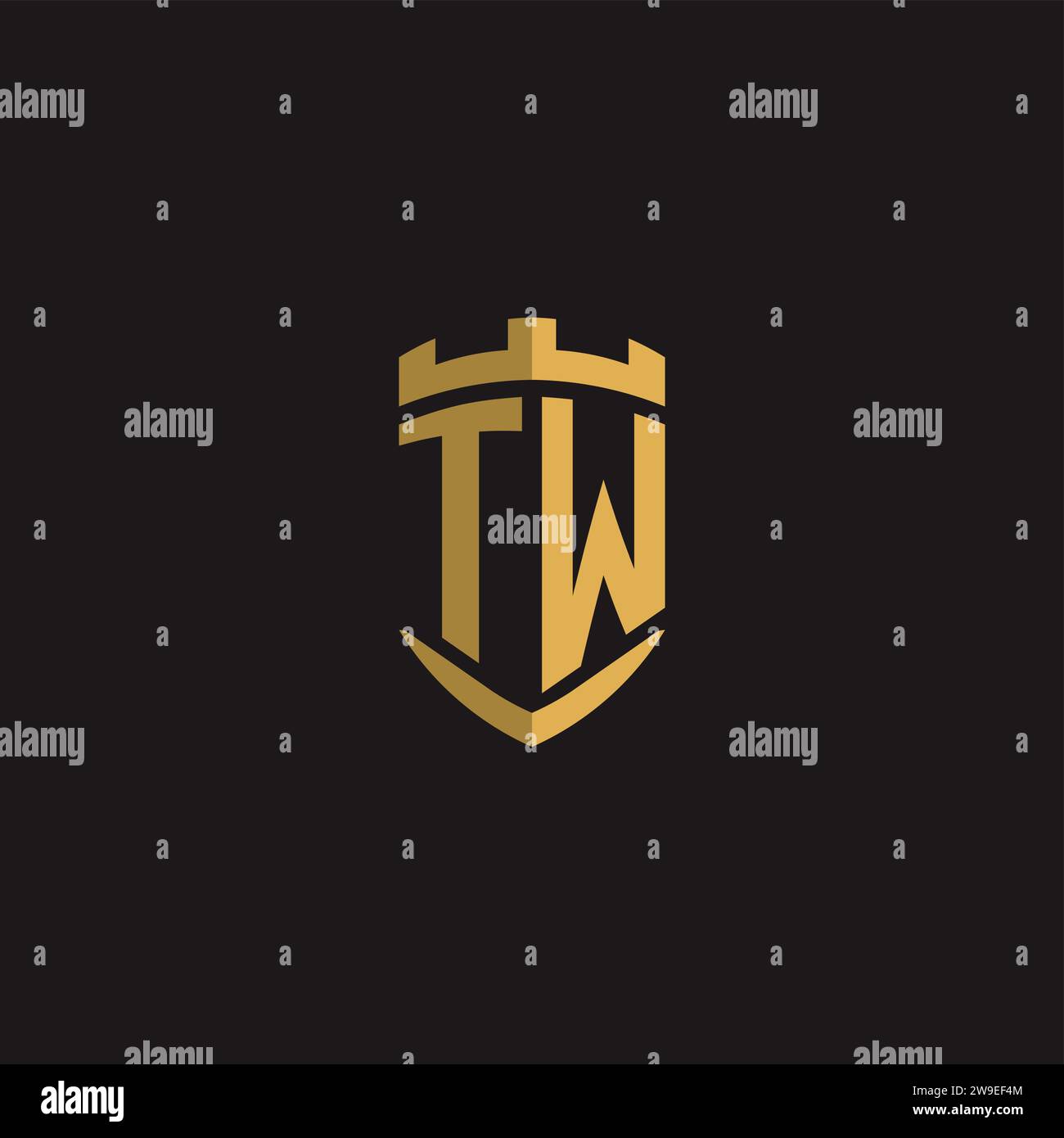 Initials TW logo monogram with shield style design vector graphic Stock Vector