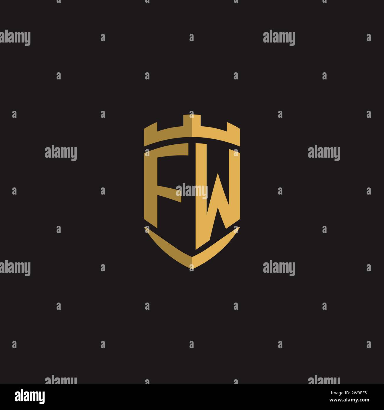 Initials FW logo monogram with shield style design vector graphic Stock Vector