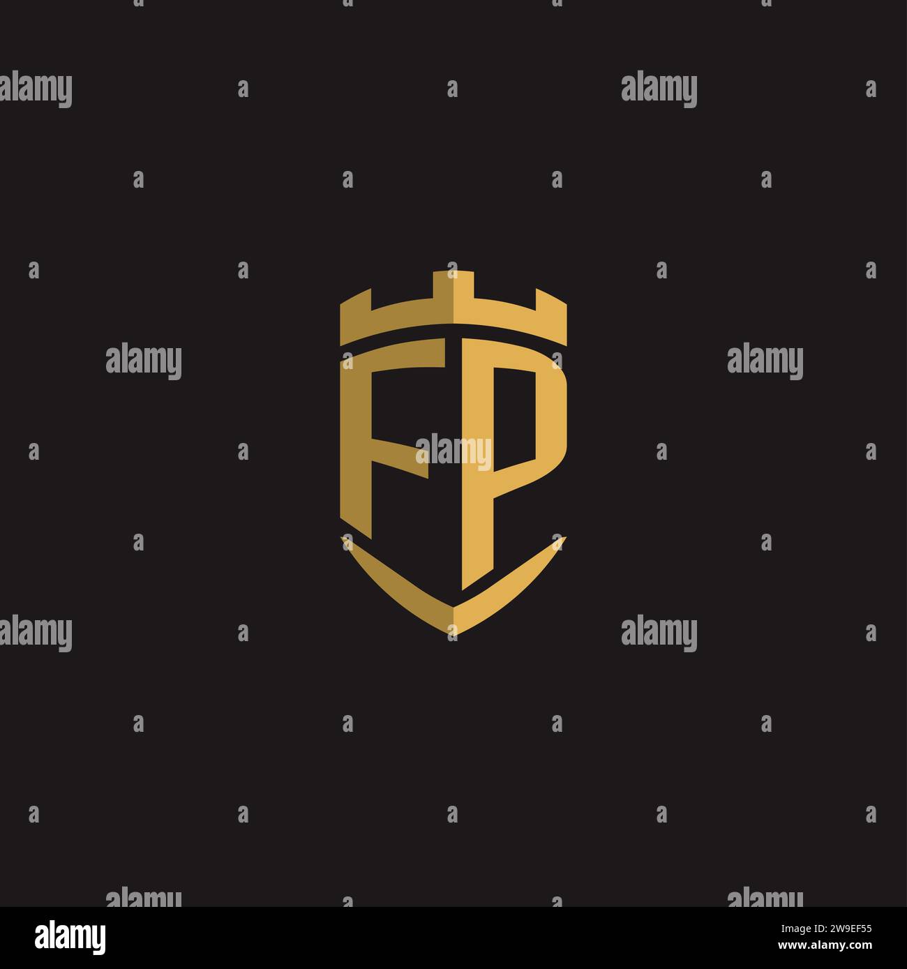 Initials FP logo monogram with shield style design vector graphic Stock Vector