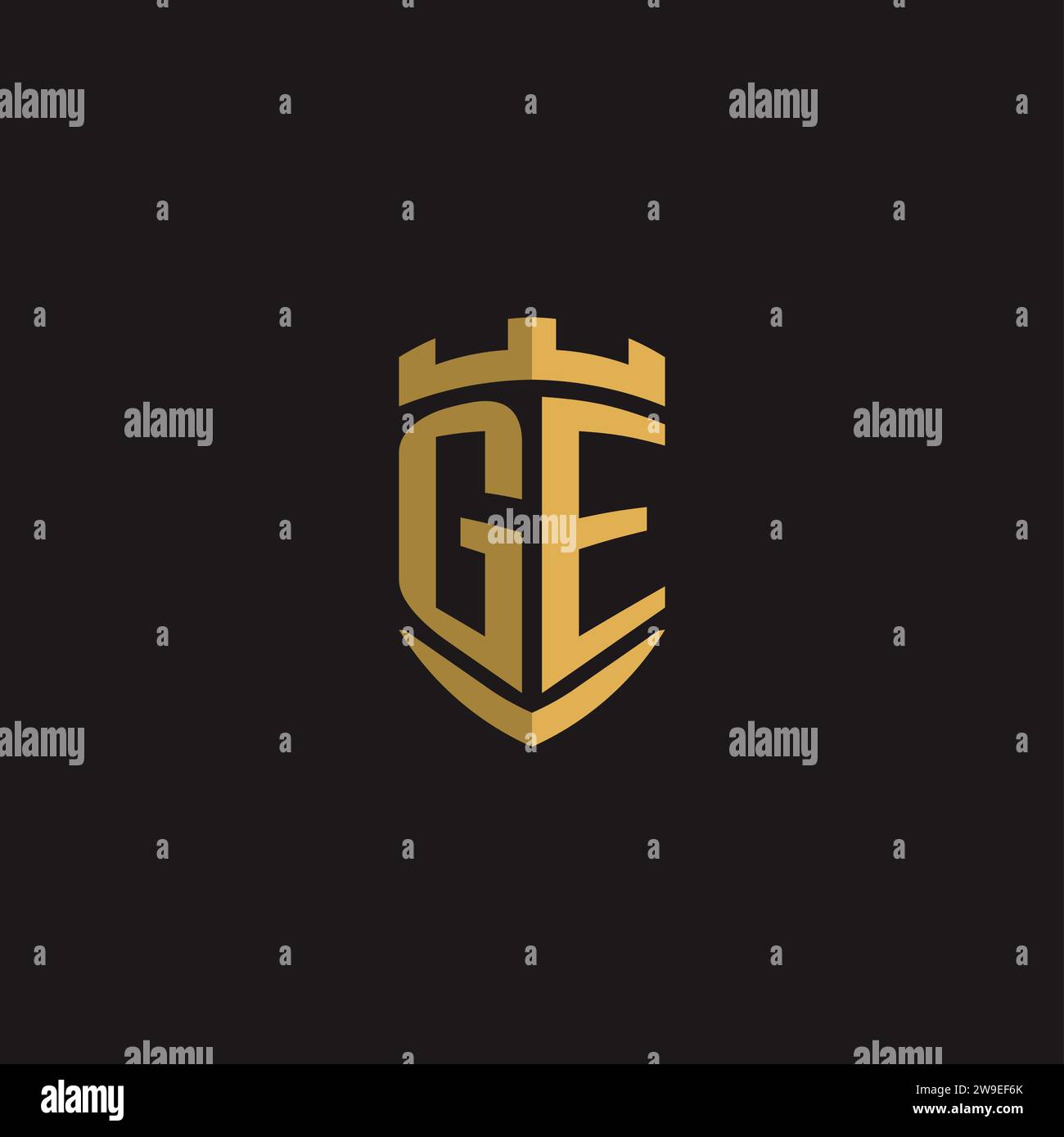 Initials GE logo monogram with shield style design vector graphic Stock Vector