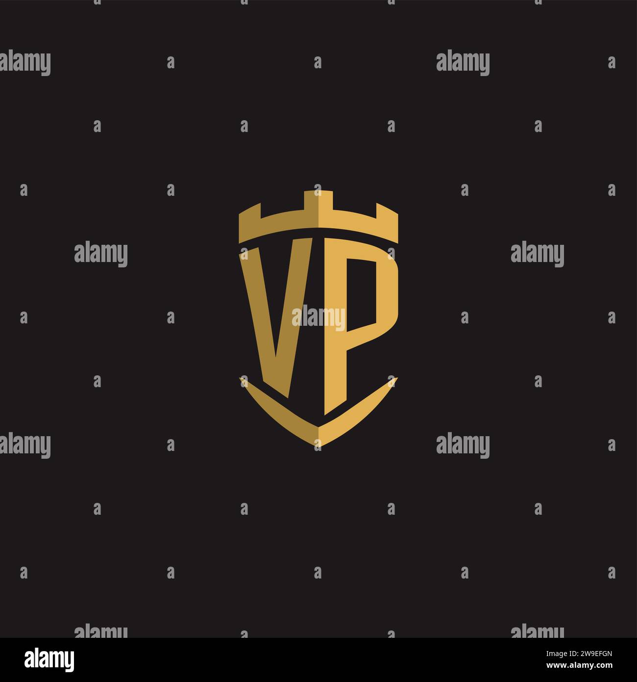 Initials VP logo monogram with shield style design vector graphic Stock Vector