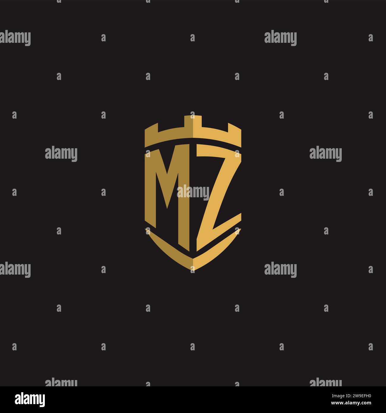 Initials MZ logo monogram with shield style design vector graphic Stock Vector