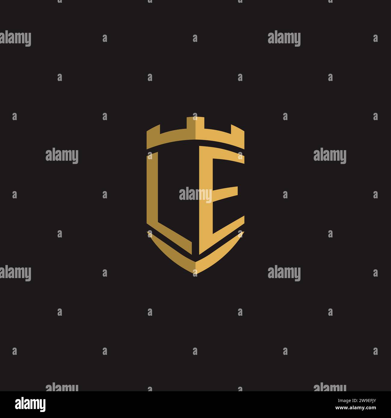 Initials LE logo monogram with shield style design vector graphic Stock Vector