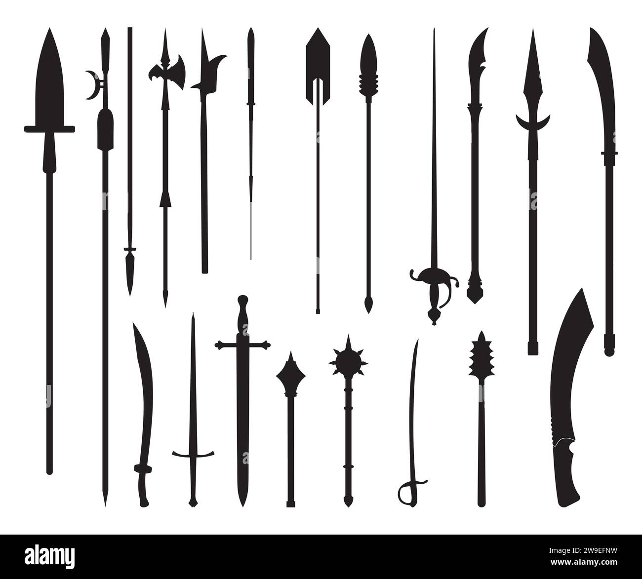 Spear set, Spear, Indian, sword, knife, Viking weapons Spear Clipart, handgun sag, spear circuit cut files, crossed Stock Vector