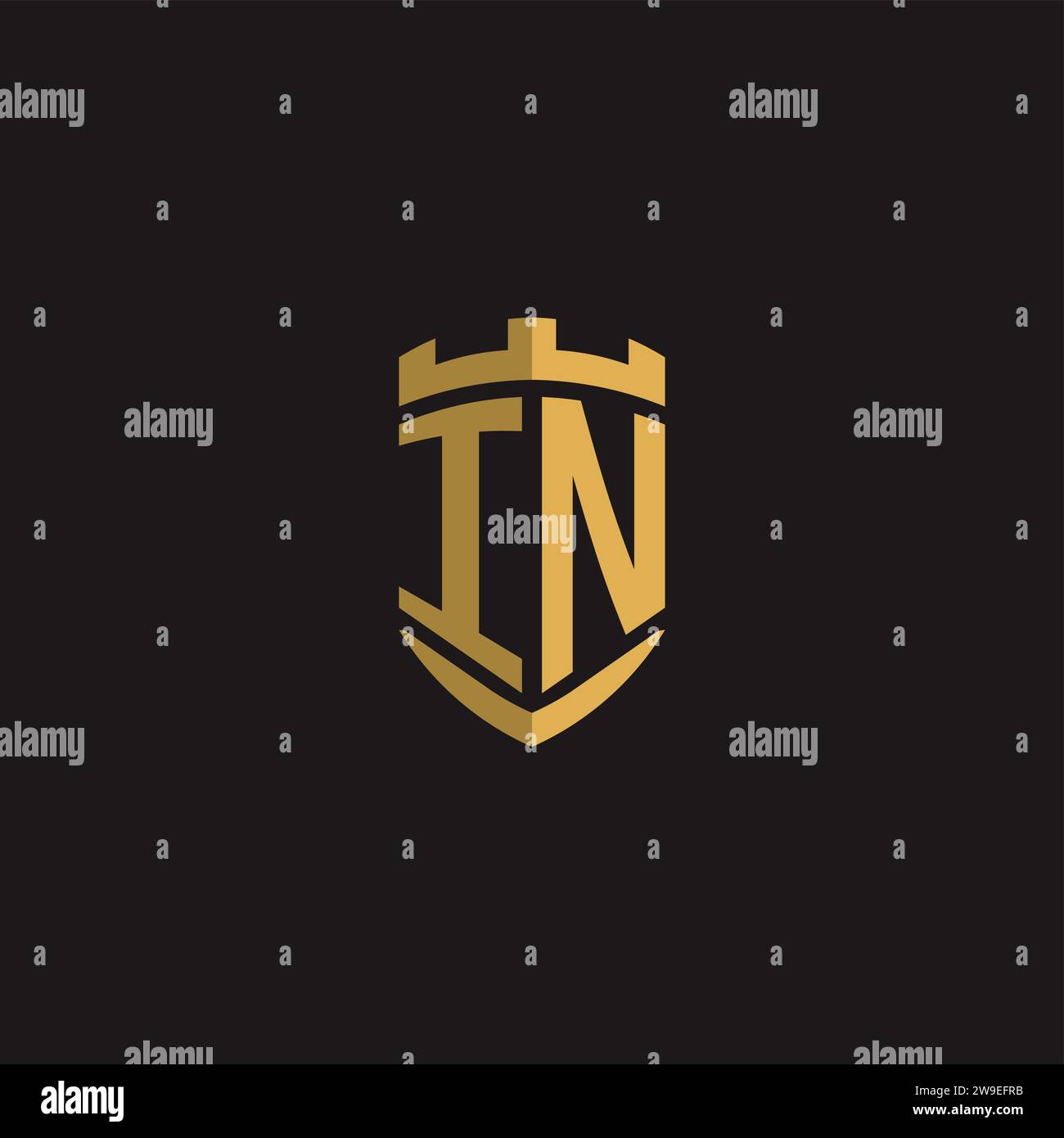 Initials IN logo monogram with shield style design vector graphic Stock Vector