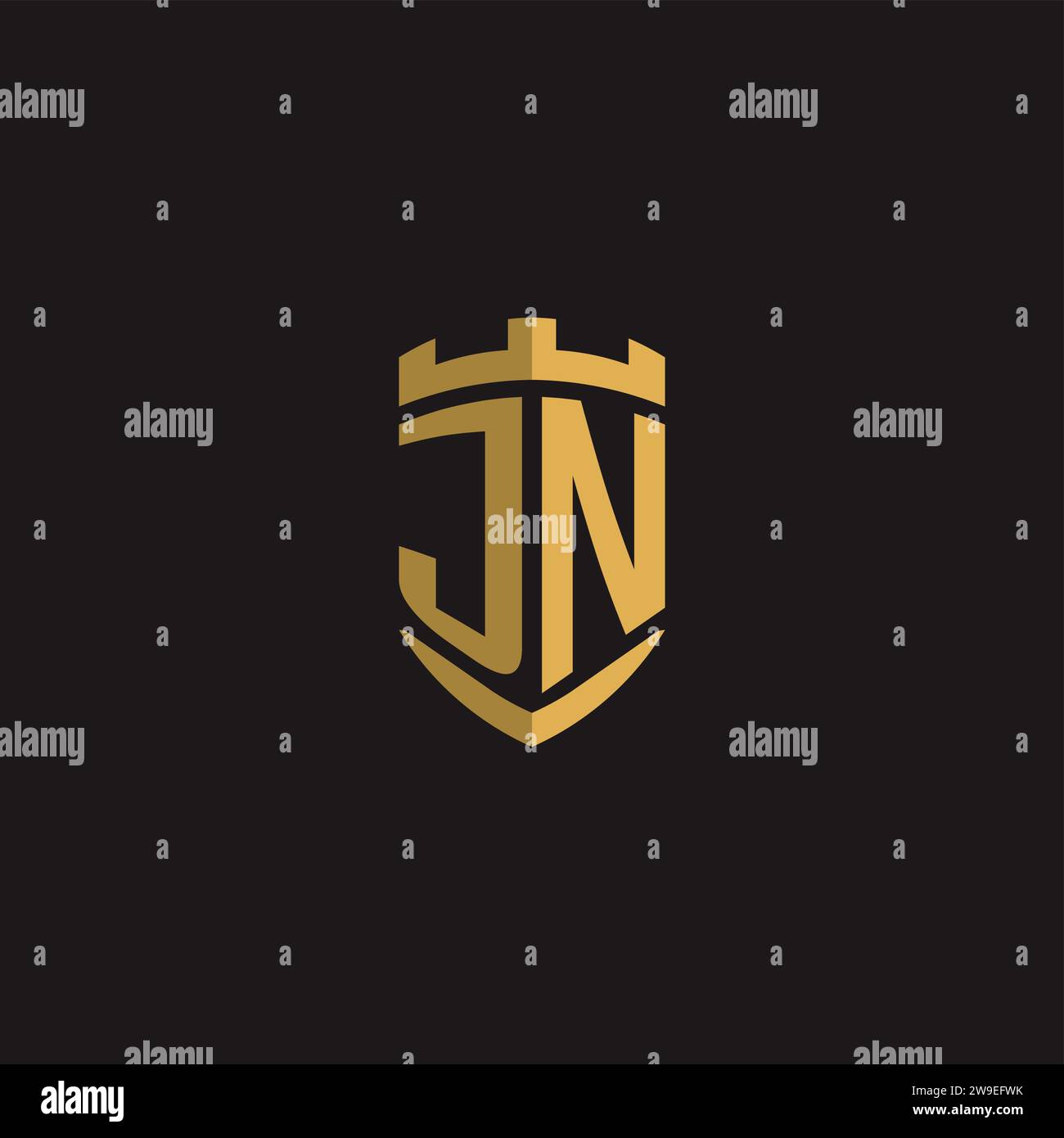 Initials JN logo monogram with shield style design vector graphic Stock Vector