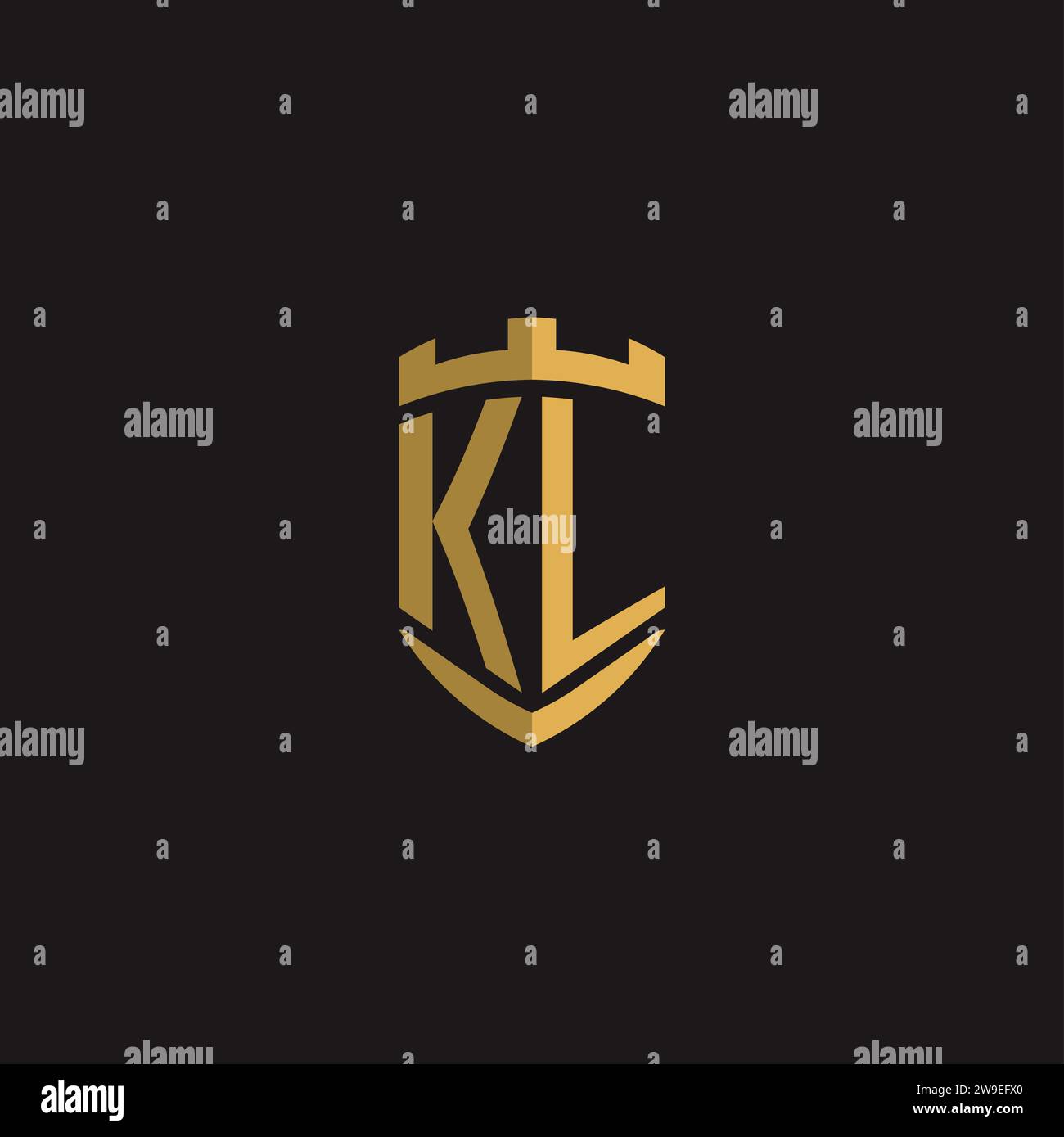 Initials KL logo monogram with shield style design vector graphic Stock Vector
