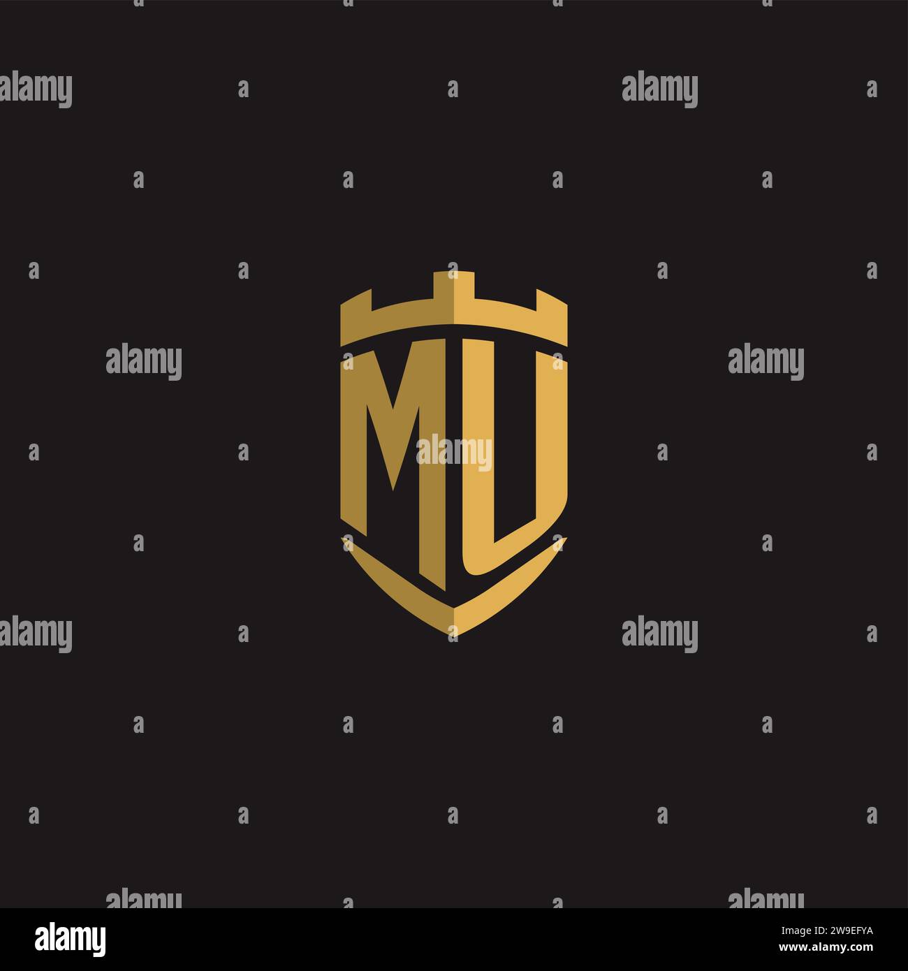 Initials MU logo monogram with shield style design vector graphic Stock Vector