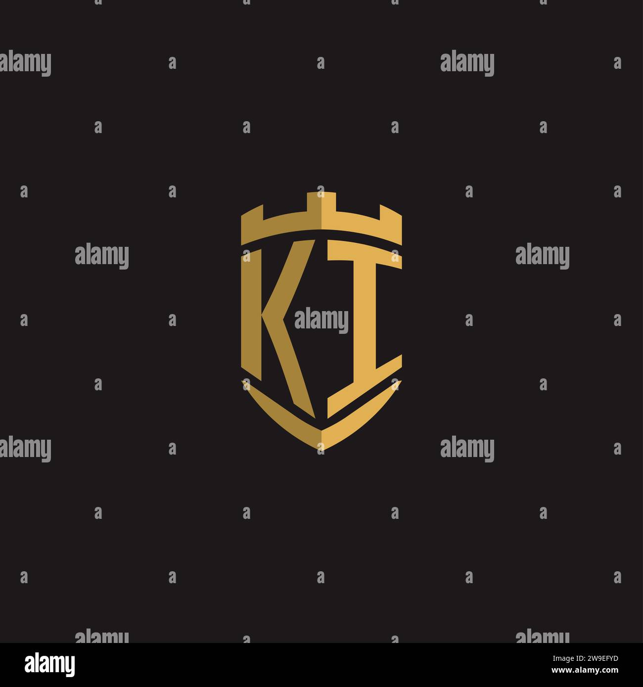 Initials KI logo monogram with shield style design vector graphic Stock Vector